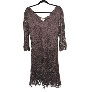 VTG Soulmates Silk handcrafted Dress M Brown Beaded Lace Crochet 90s wedding